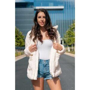 Women's Sherpa Fleece Faux Fur Trendy Jackets White2